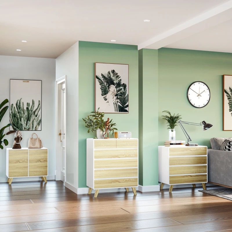 HOMCOM Meuble de rangement commode avec placard 2 portes et 2 étagères réglables 80 x 40 x 70 cm blanc et aspect bois