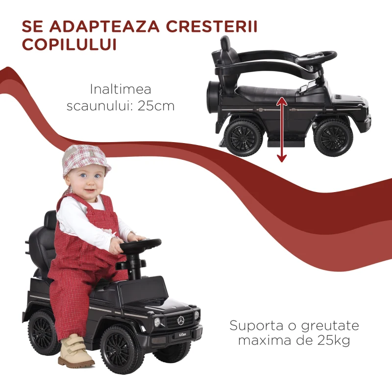 Homcom Masina impingere Copii – Jucarie Neagra cu Volan