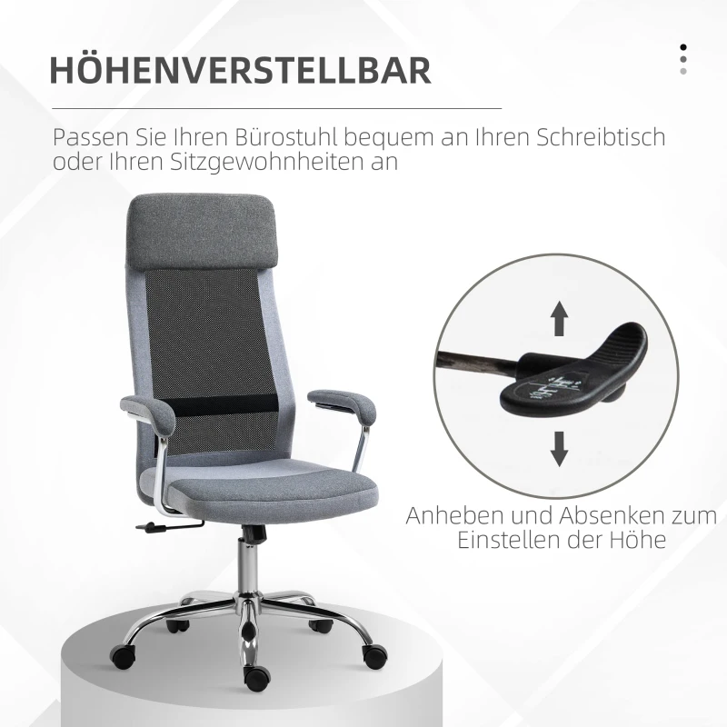 Vinsetto Bürostuhl Computerstuhl ergonomischer Schreibtischstuhl Höhenverstellung und Kopfstütze mit Schaumstoff nordischer Stil hellgrau+schwarz 65 x 67 x 119-129 cm
