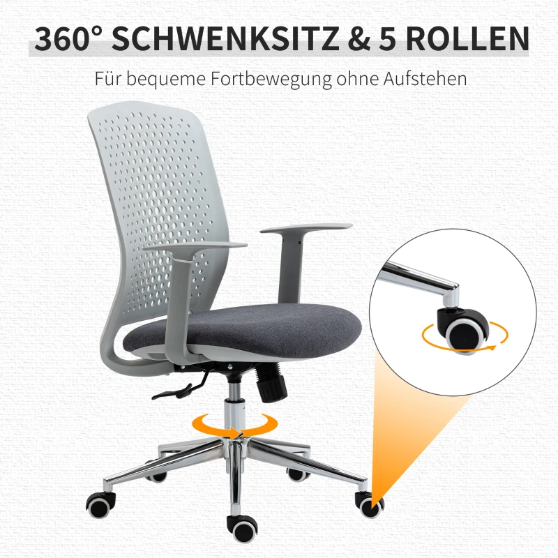 Vinsetto Bürostuhl drehbarer Chefsessel ergonomischer Computer-Arbeitsstuhl mit hoher Rückenlehne und Höhenverstellbar PP-Rückenlehne Schaumstoff höhenverstellbar 94,5-102,5 cm Grau