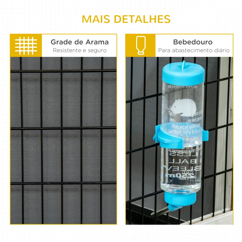 PawHut Coelheira de Madeira com Rodas Gaiola para Coelhos com Bandeja Amovível e Bebedouro 90x53x55 cm Cinza Escuro