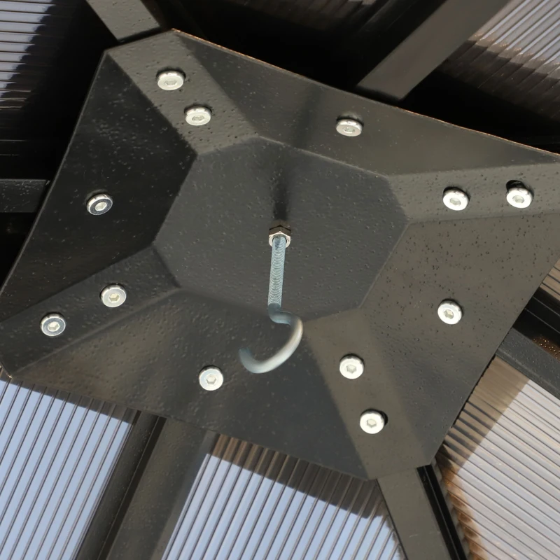 Outsunny 3 x 3m Hardtop Gazebo Canopy, Garden Pavilion with Polycarbonate Roof, Steel & Aluminium Frame, Mosquito Netting and Curtains, Black