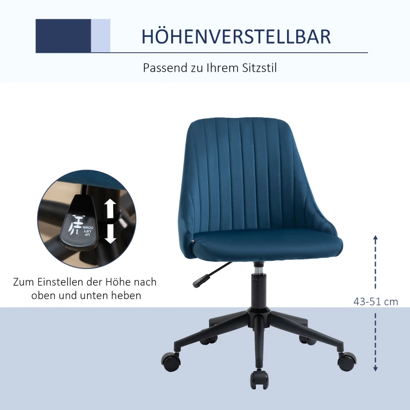 Vinsetto Krzesło biurowe krzesło obrotowe ergonomiczny design aksamitnopodobny poliester kolor niebieski