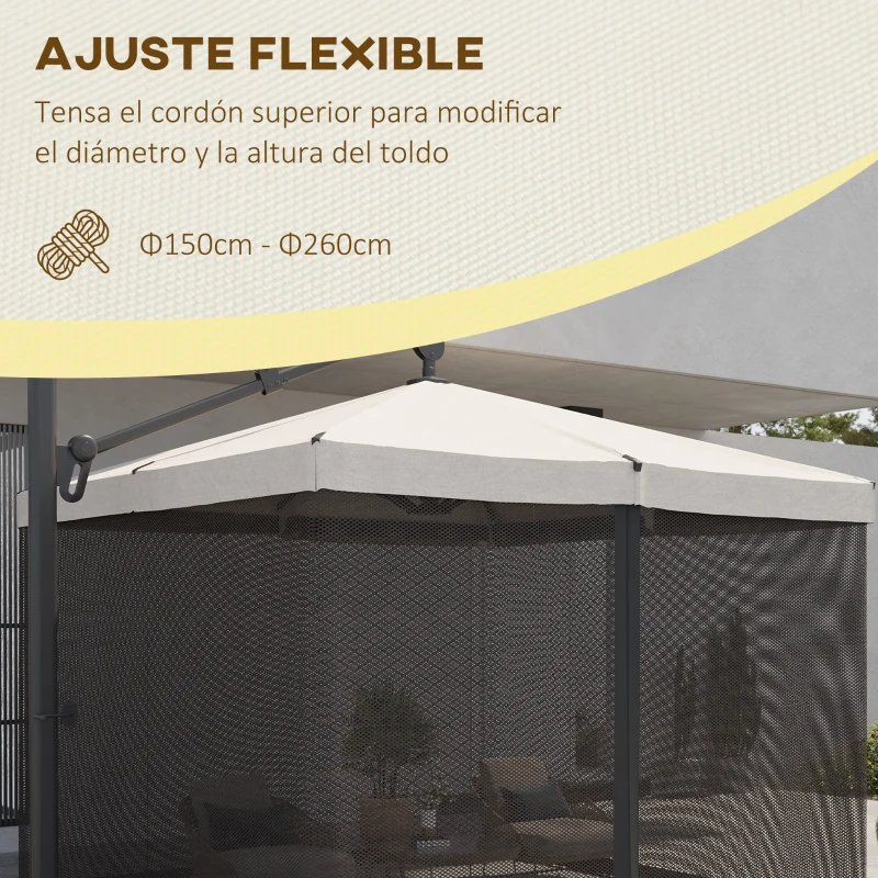 Outsunny Mosquitera para Sombrilla 300x300x240 cm Red para Sombrilla de Malla de Patio con Cremallera Negro