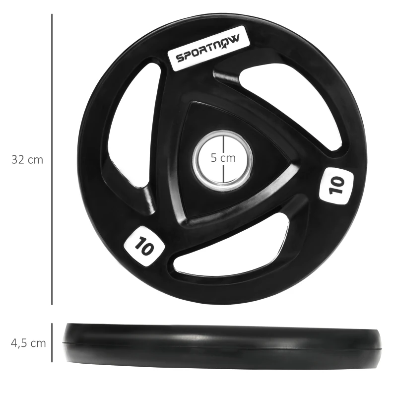 SPORTNOW Conjunto de 2 Discos de Pesos Olimpicos 10kg Ferro Fundido Placas de Peso com Orifício de 5cm Ø32x4cm Preto