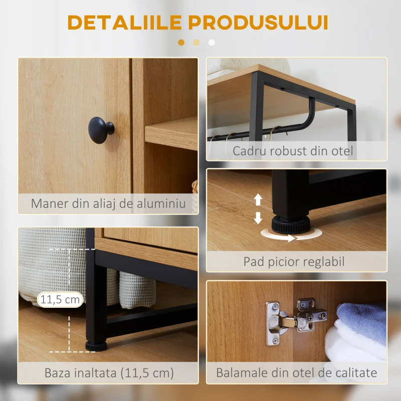 HOMCOM Cuier industrial , suport pentru haine, suport pentru haine cu tija de agatat, rafturi deschise si dulap inchis pentru dormitor si intrare, Natural
