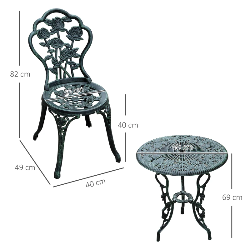 Outsunny 3 Pcs Cast Aluminum Bistro Set-Green