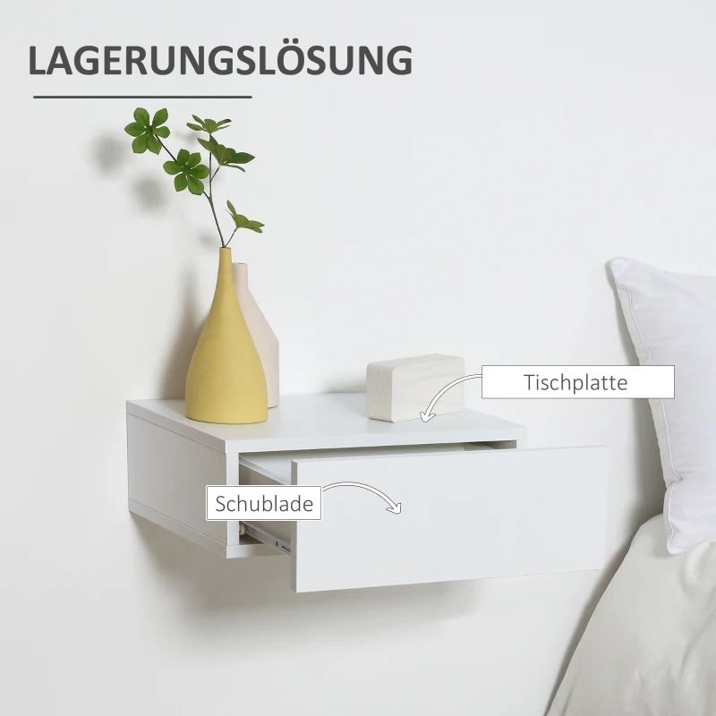 HOMCOM 2 tlg. Wandnachttische Nachttisch Wandschrank mit Schublade Schlafzimmer Nachtkommode Beistelltisch Spanplatte Weiß 40 x 30 x 15 cm