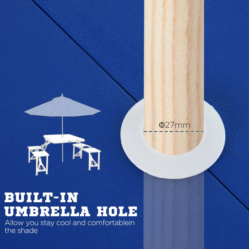 Outsunny 4 Seater Aluminum Portable Picnic Table with Foldable Seats Blue