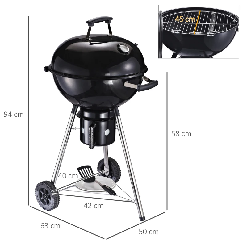 Outsunny Steel Freestanding Charcoal BBQ Grill w/ Wheels Black