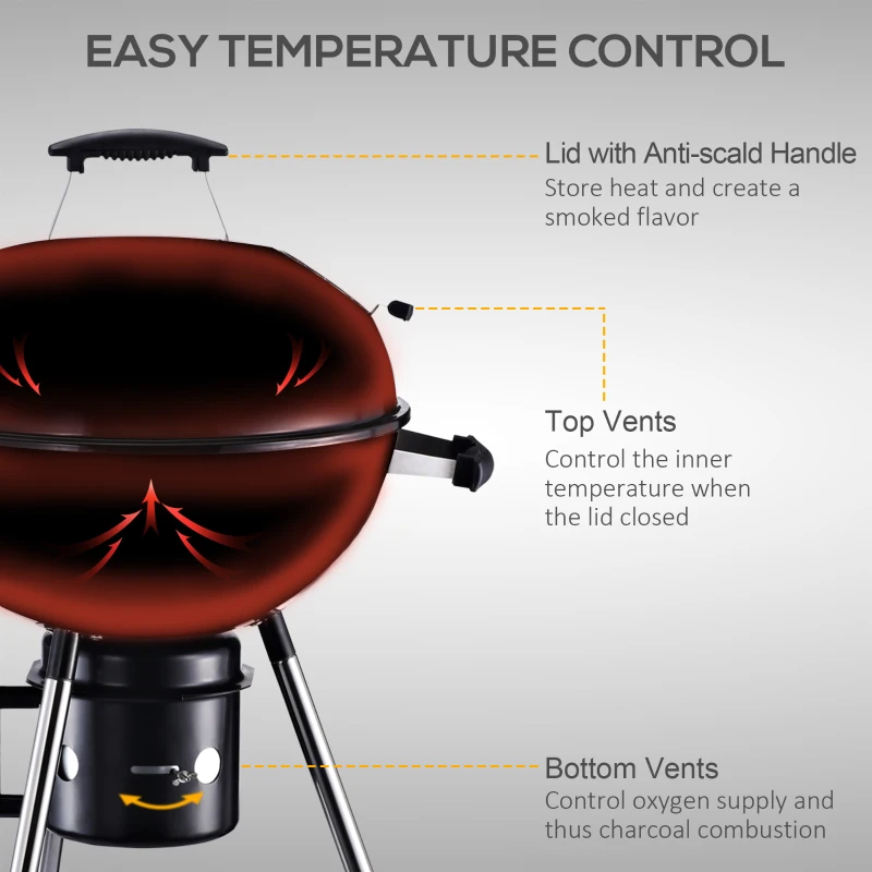 Outsunny Steel Freestanding Charcoal BBQ Grill w/ Wheels Black