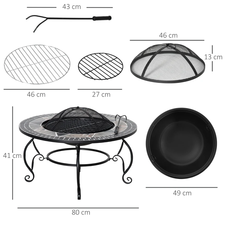 Outsunny Multifunctional 3-in-1 Round Fire Pit 80Lx80Wx41Hcm   with BBQ Grill Fire Poke Patio Firepit Heater Bowl for Backyard Bonfire