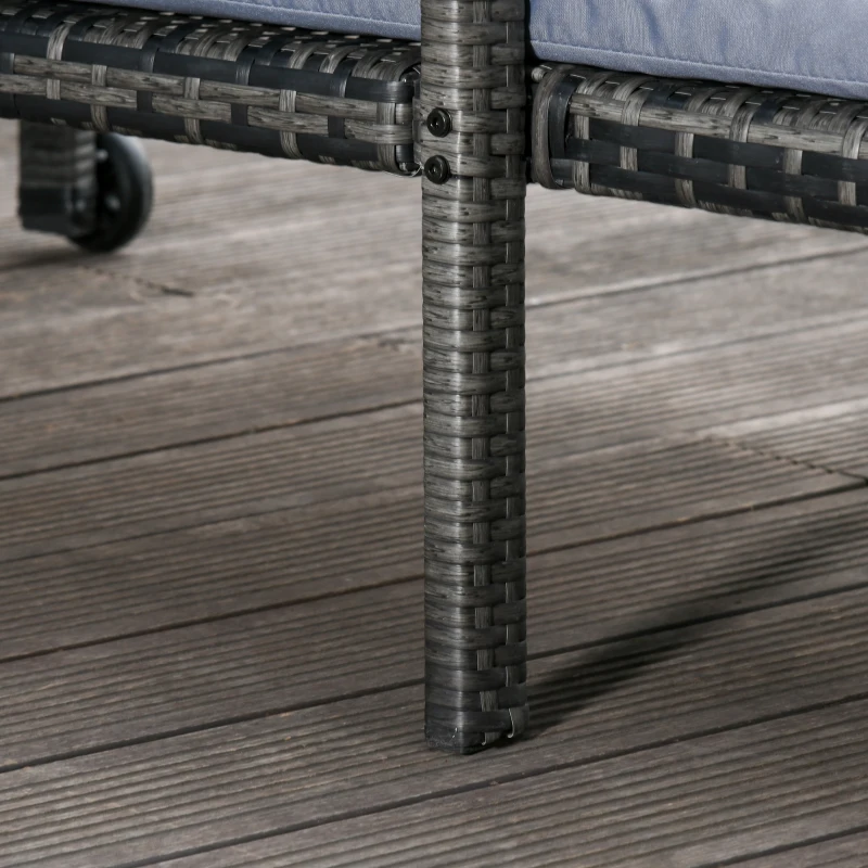 Outsunny Rattan Sun Lounger Outdoor Garden Furniture with 5-Level Adjustable Backrest 2 Wheels Mixed Brown/Grey