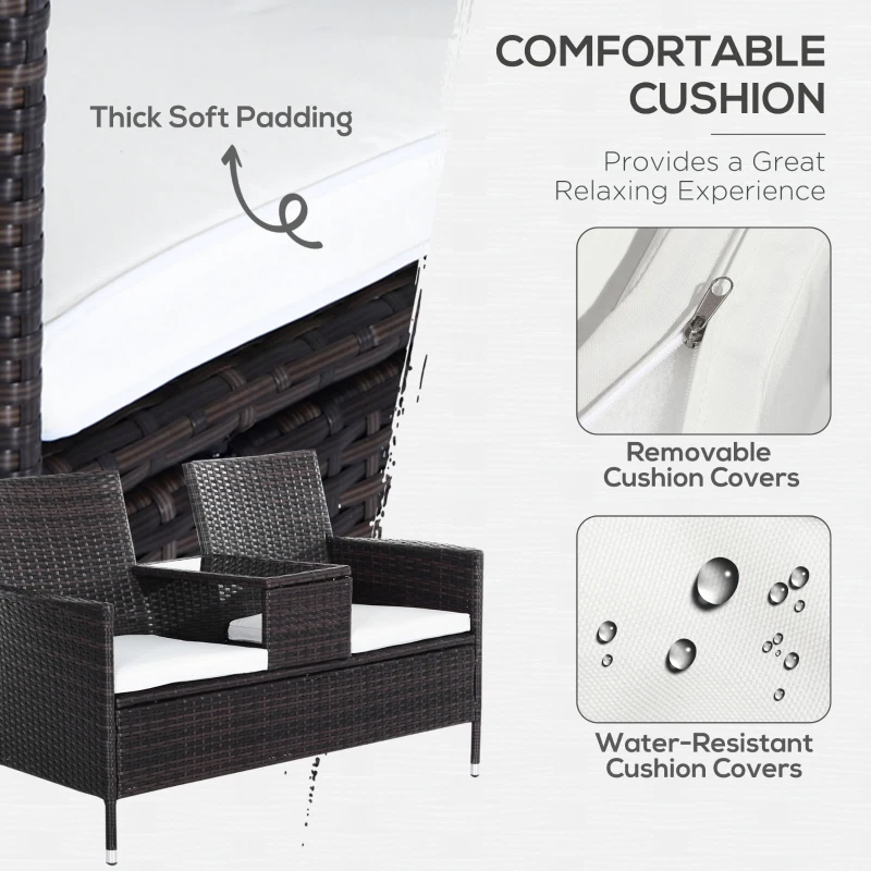 Outsunny Rattan Chair Furniture Set W/ Middle Tea Table-Brown