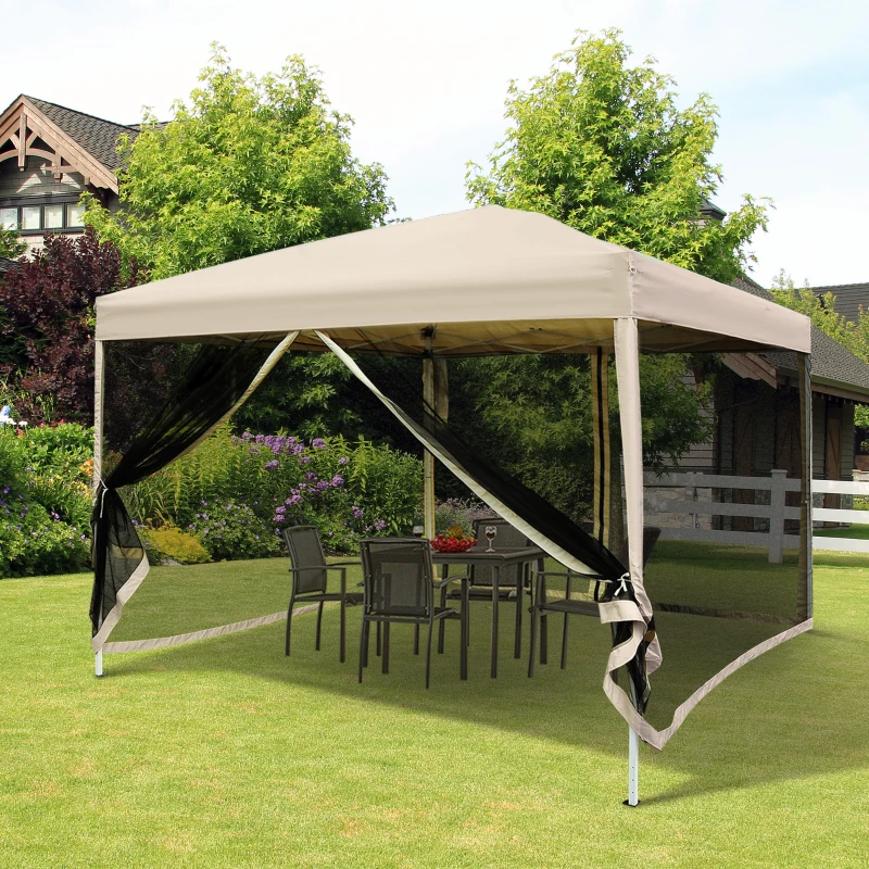 Outsunny 3 x 3(m) Pop Up Gazebo with Carry Bag, Height Adjustable Canopy Tent Screen House, Portable Garden Outdoor Shade Shelter