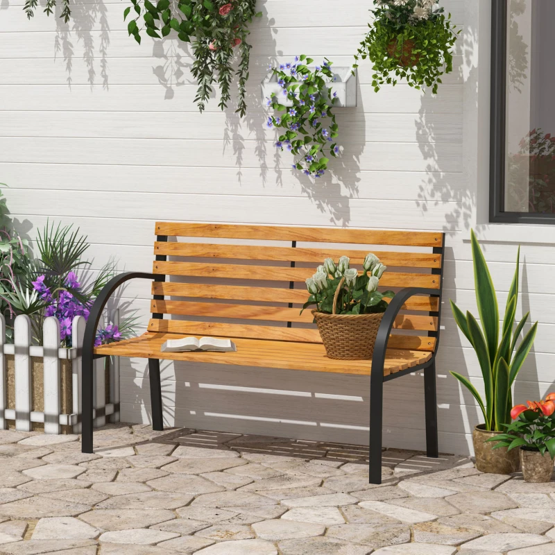 Outsunny Garden Bench, 122Lx60Wx80H cm-Steel/Wood