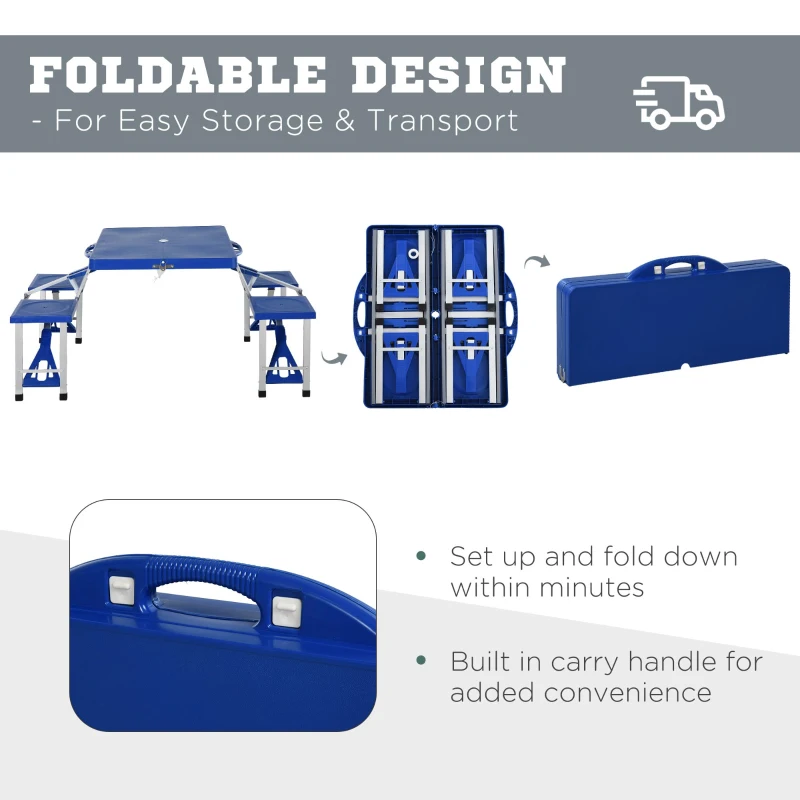 Outsunny 4 Seater Aluminum Portable Picnic Table with Foldable Seats Blue