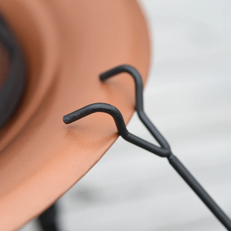 Outsunny Outdoor Steel Round Fire Pit with Poker, Wood Log Grate, Φ76cm, Mesh Cover with Handle, for Patio, Camping Black/Bronze