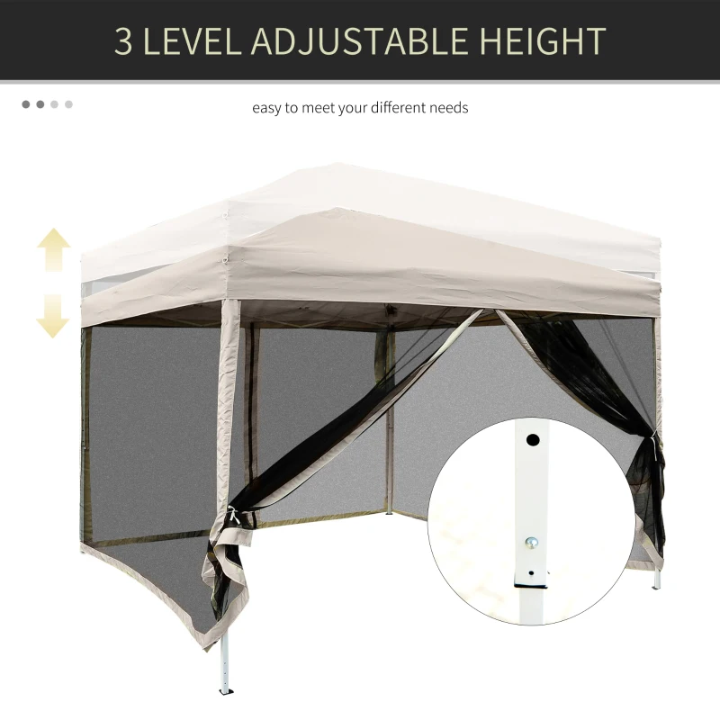 Outsunny 3 x 3(m) Pop Up Gazebo with Carry Bag, Height Adjustable Canopy Tent Screen House, Portable Garden Outdoor Shade Shelter