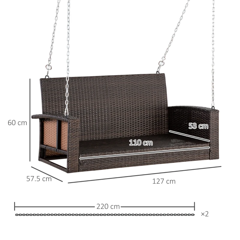 Outsunny 2-Person Wicker Hanging Loveseat, Rattan Porch Swing Bench, Outdoor Chair with Cushions, Cream White