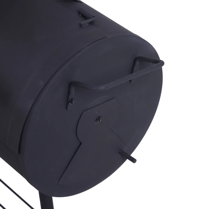 Outsunny Portable Charcoal BBQ Grill, Cold-rolled Steel, Solid Wood, 124Lx53Wx108H cm-Black