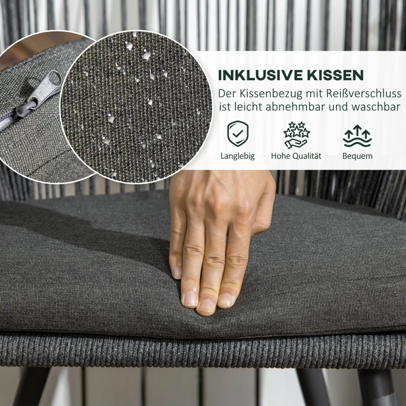 Outsunny 3-częściowy bistro z rattanu PE, odporny na warunki atmosferyczne, 1 stół, 2 krzesła, 63 cm x 62 cm x 82 cm, ciemnoszary