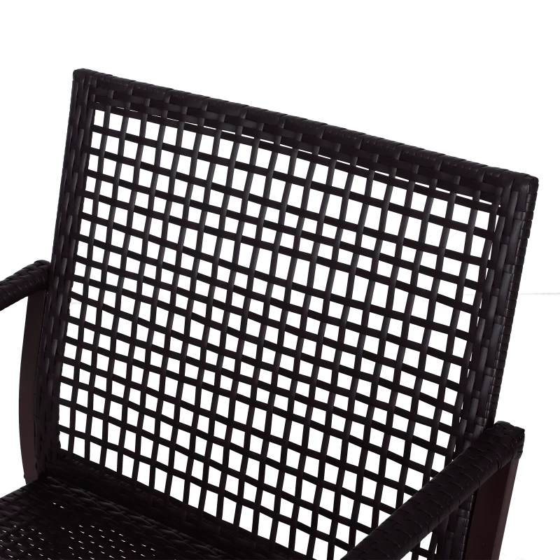 Outsunny 3 Pieces Outdoor PE Rattan Garden Rocking Chair Set w/ Soft Cushion, Rocking Bistro Set with Glass Top Round Coffee Table, Pillow, Brown