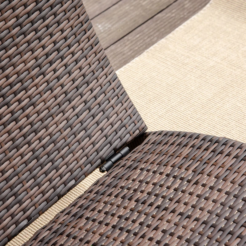 Outsunny Outdoor Foldable PE Rattan Sun Lounger with Soft Padded Cushion, Ergonomic Curved Design Sun Bed for Balcony, Garden, Brown