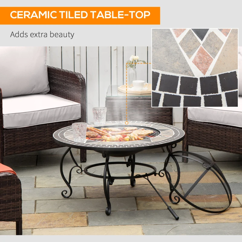 Outsunny Multifunctional 3-in-1 Round Fire Pit 80Lx80Wx41Hcm   with BBQ Grill Fire Poke Patio Firepit Heater Bowl for Backyard Bonfire