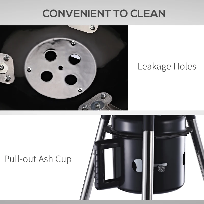 Outsunny Steel Freestanding Charcoal BBQ Grill w/ Wheels Black