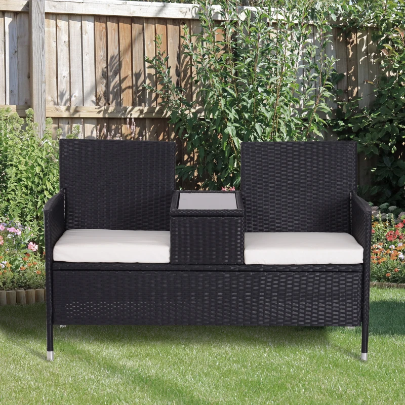 Outsunny Rattan Chair Set W/Middle Tea Table-Black