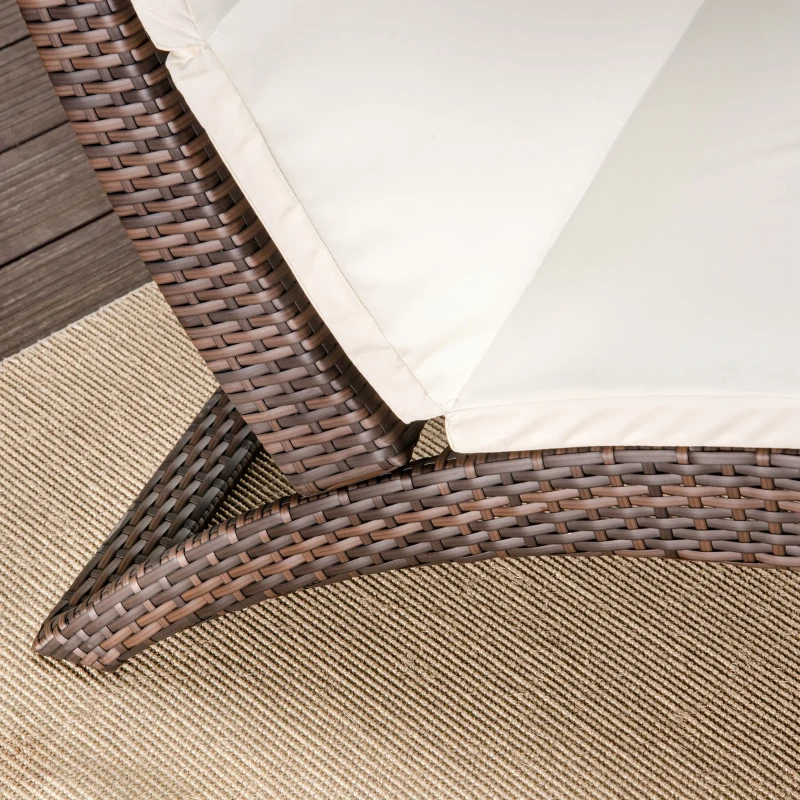Outsunny Outdoor Foldable PE Rattan Sun Lounger with Soft Padded Cushion, Ergonomic Curved Design Sun Bed for Balcony, Garden, Brown