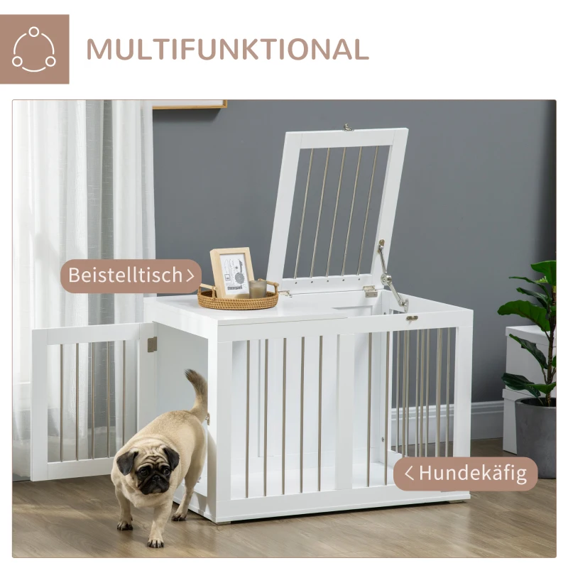 PawHut hondenkooi, huisdierenkooi, hondenhok, hondenbench met tafelblad, wit