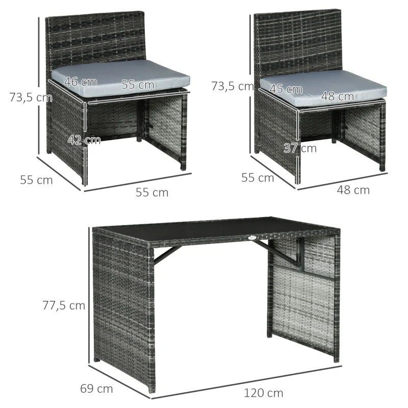 Outsunny 5-cz. zestaw mebli ogrodowych z rattanu zestaw do jadalni zestaw ogrodowy komplet stół z krzesłami komplet z sofą stal kolor szary