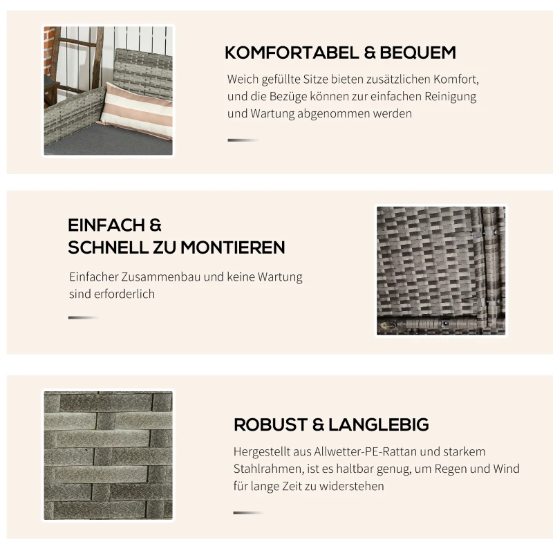 Outsunny Rattan sofa zewnętrzny trzyosobowa ogród sofa wypoczynkowa z poduszkami stal szary