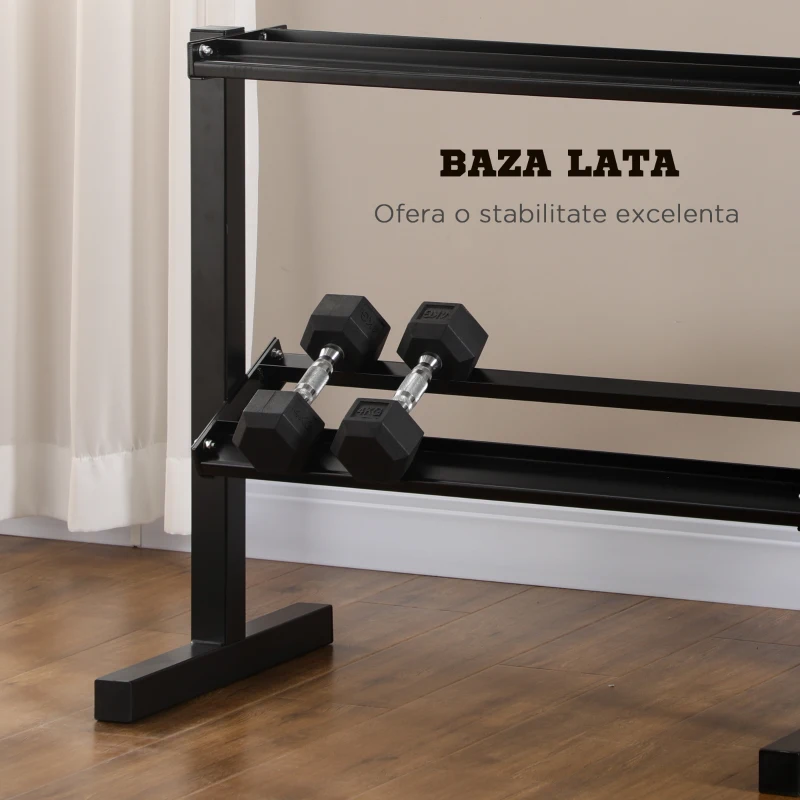 SPORTNOW Suport pentru Gantere pe 2 Niveluri, Organizator Stabil de Depozitare a Greutăților, 92.5x50.5x80.5 cm, Negru
