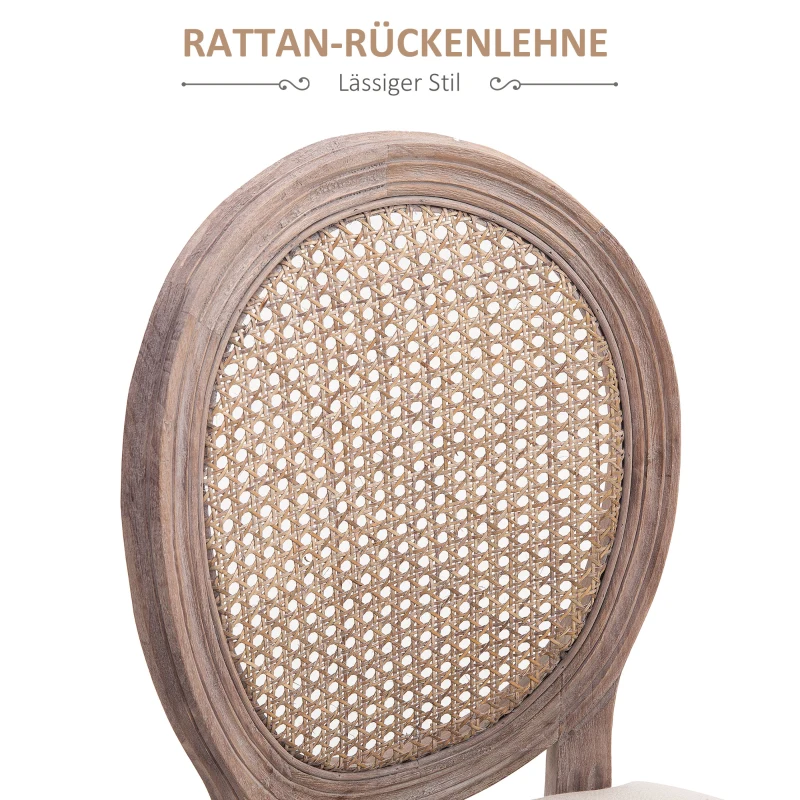 HOMCOM eetkamerstoel keukenstoel gepolsterde stoel leunstoel rotan stoel retro beige 50 x 54,5 x 97 cm | Aosom.de