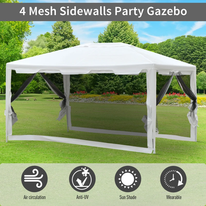 Outsunny 4x3 m Waterproof Gazebo W/Mesh Sides-White/Black