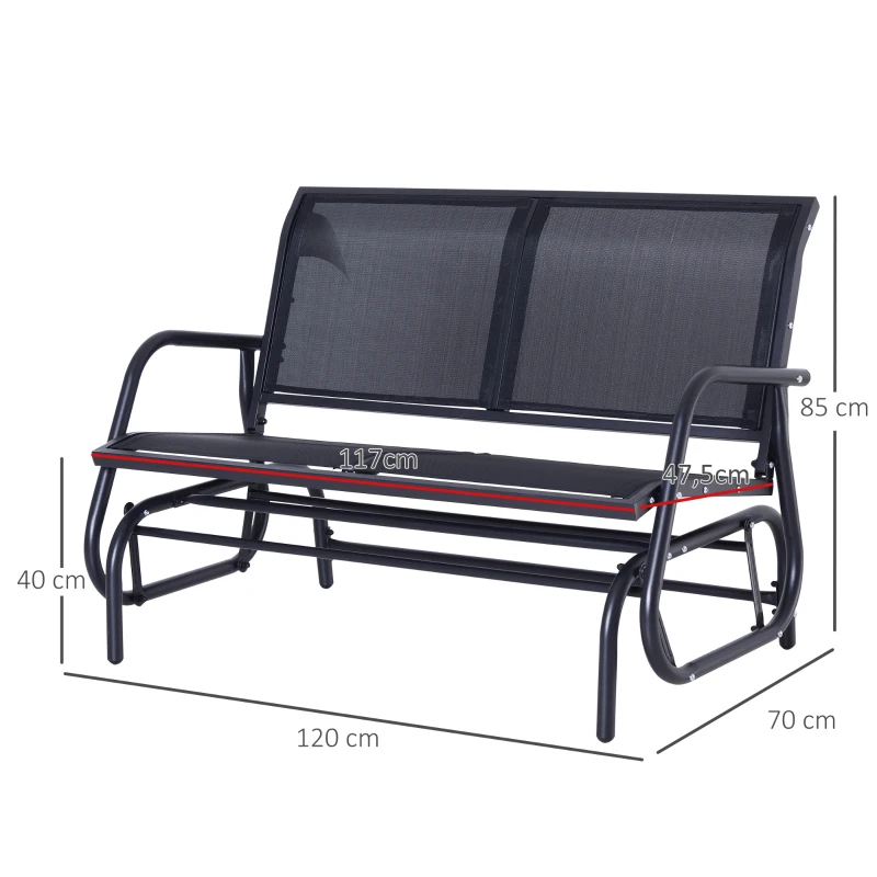 Outsunny Outdoor Glider Chairs with Breathable Mesh Fabric Double Garden Swing Seat Black
