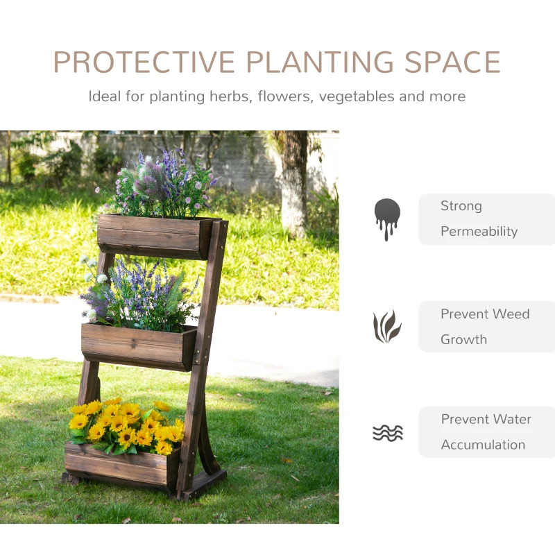Outsunny IE Located 3-Tier Raised Garden Bed, Wooden Plant Stand, Vertical Flower Pot Display Rack Stand, 61 x 48 x 118 cm
