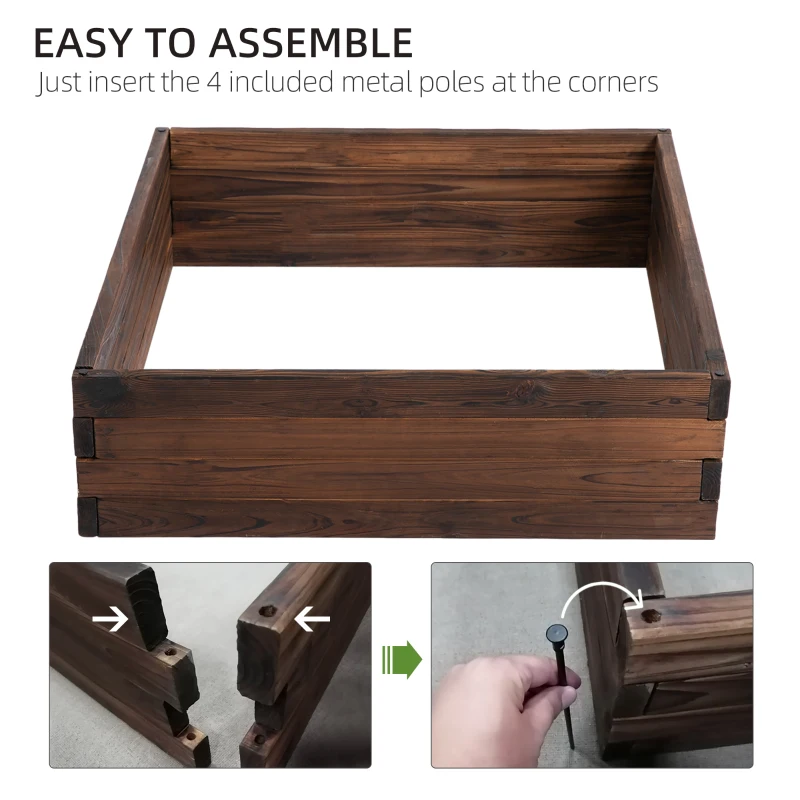 Outsunny 128L Wooden Raised Beds for Garden Planter Grow Containers For Outdoor Patio Plant Flower Vegetable 80L x 80W x 22.5H cm