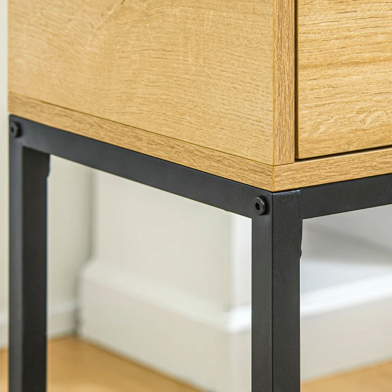 HOMCOM Mesa Consola com Gaveta Consola Moderna Mesa de Entrada com Pés de Aço 40x30x76 cm Madeira e Preto
