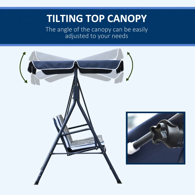 Outsunny Steel 3-Seater Swing Chair w/ Adjustable Canopy Blue