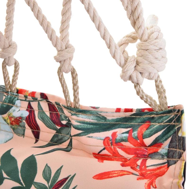 Outsunny 100x106cm Hanging Hammock Chair Safe Rope Frame Pillow Top Bar Bright Floral