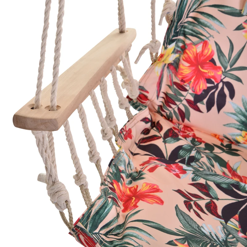 Outsunny 100x106cm Hanging Hammock Chair Safe Rope Frame Pillow Top Bar Bright Floral