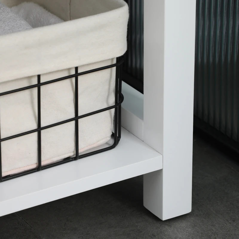 kleankin Coluna Casa de Banho com 2 Portas de Vidro Prateleiras Ajustáveis e Prateleira de Armazenamento 45x30x170 cm Branco