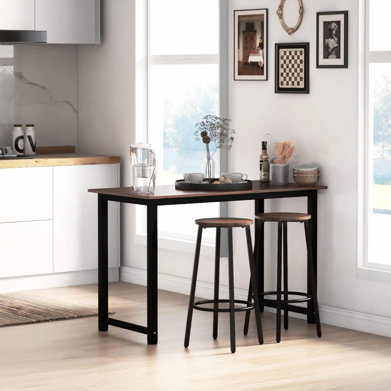 HOMCOM Bar Stools, Set of 2 Kitchen Breakfast Stools with Sturdy Steel Frame, Industrial Tall Bar Chairs, 65cm High Seat, Rustic Brown