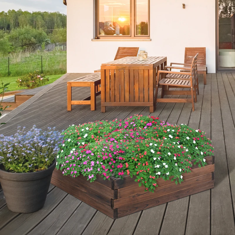 Outsunny 128L Wooden Raised Beds for Garden Planter Grow Containers For Outdoor Patio Plant Flower Vegetable 80L x 80W x 22.5H cm