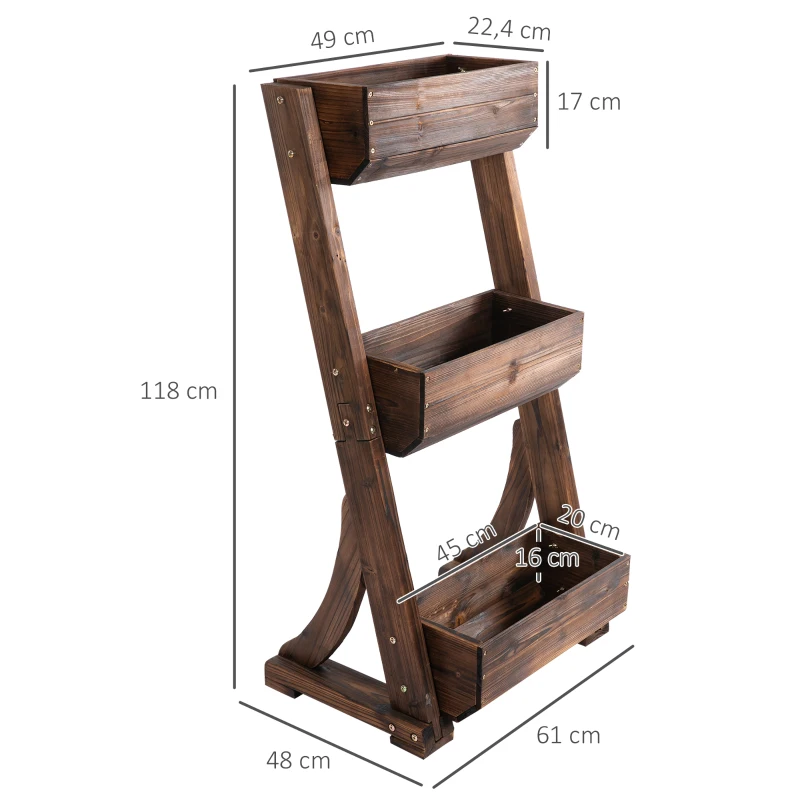 Outsunny IE Located 3-Tier Raised Garden Bed, Wooden Plant Stand, Vertical Flower Pot Display Rack Stand, 61 x 48 x 118 cm