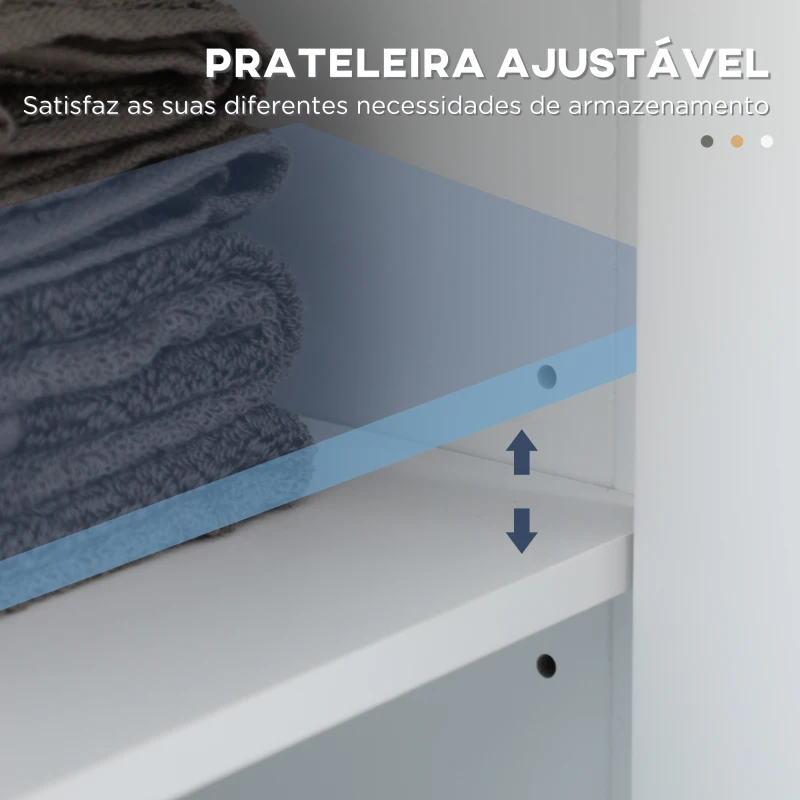 kleankin Coluna Casa de Banho com 2 Portas de Vidro Prateleiras Ajustáveis e Prateleira de Armazenamento 45x30x170 cm Branco